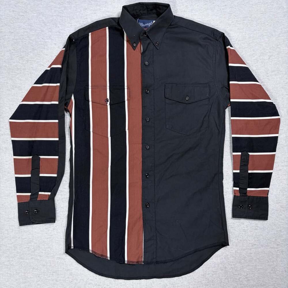 Wrangler Long Sleeve Striped Western Shirt Size small Black Brown